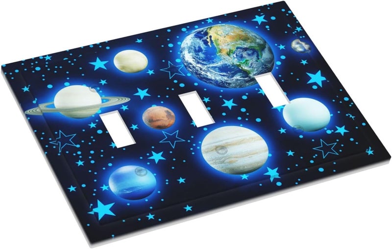 DJTRRF Blue Stars Planet 3 Gang Light Switch Cover Decorative Wall Plate Triple Toggle Switchplate Electrical Faceplate for Home Nursery Decor - Image 3